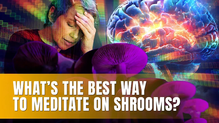 A woman meditating and a glowing brain in the background.