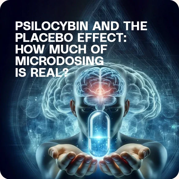 Glowing figure holding a big microdosing capsule.